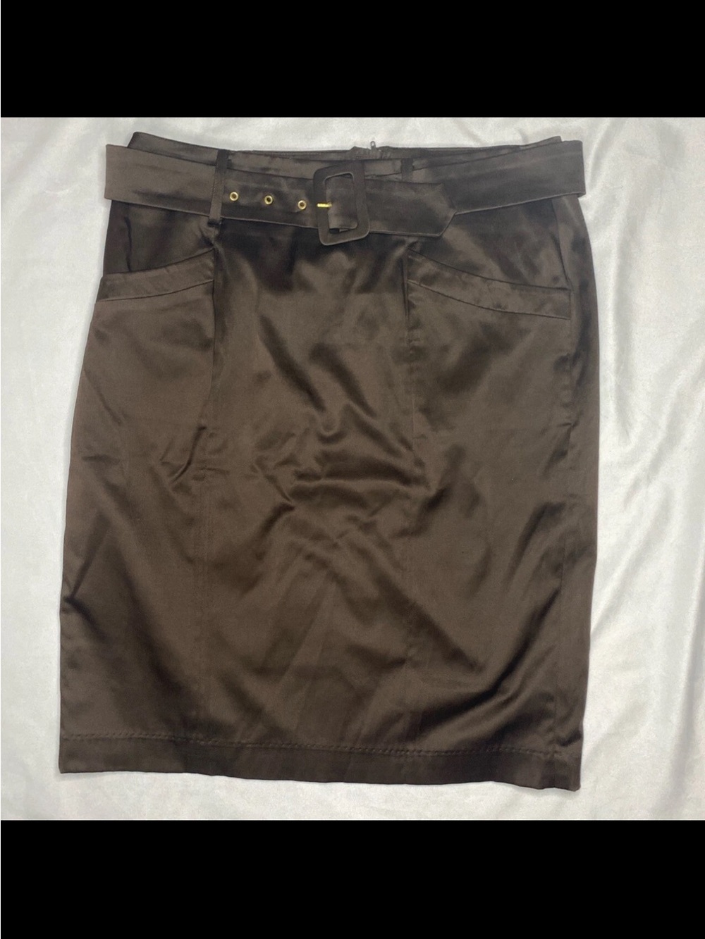 Studio Y Dark Brown Belted Pencil Skirt